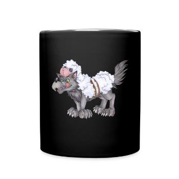 Lustiger Wolf im Schafspelz Geschenk Humor - Tasse einfarbig - Schwarz - Vorne
