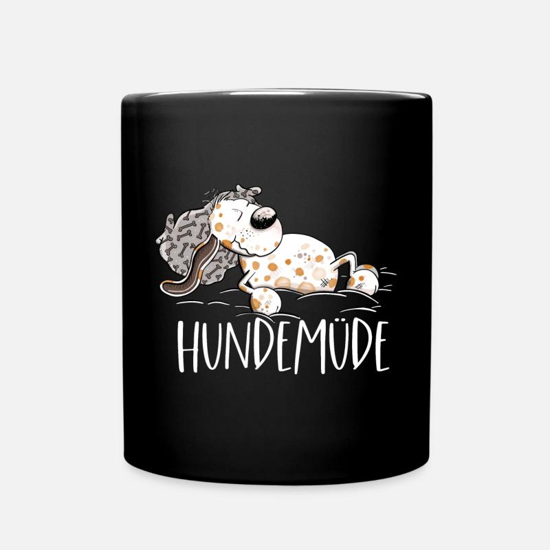 Hundemüde Hund Wortspiel - Tasse einfarbig - Schwarz