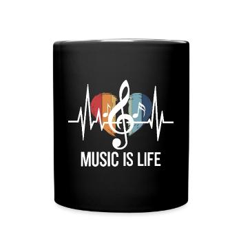 Music is Life Notenschlüssel Outfit Musikfans und - Tasse einfarbig - Schwarz - Vorne