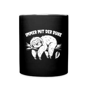 Lustiges Faultier immer mit der Ruhe - Tasse einfarbig - Schwarz - Vorne