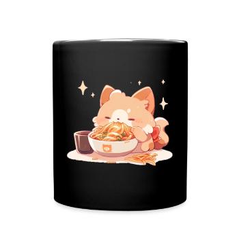Cat kitten Funny spaghetti eating fat humor - Full Colour Mug - black - Front