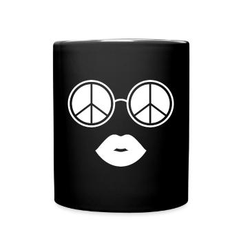 Frieden und Lippen / Friedensbrille und Lippen - Tasse einfarbig - Schwarz - Vorne
