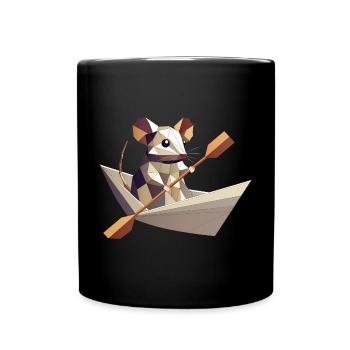 Abenteuerlustige Maus im Papierschiffchen - Tasse einfarbig - Schwarz - Vorne