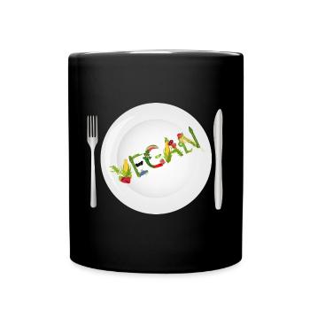 Plate with VEGAN lettering made of fruit & vegetables - Full Colour Mug - black - Front