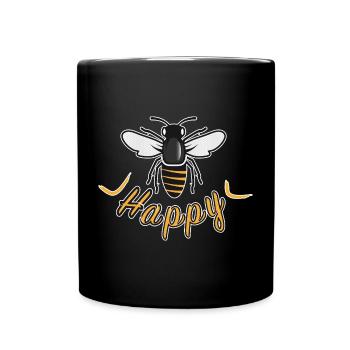 Abeille heureuse avec l’inscription « Happy » - Mug uni - noir - Devant