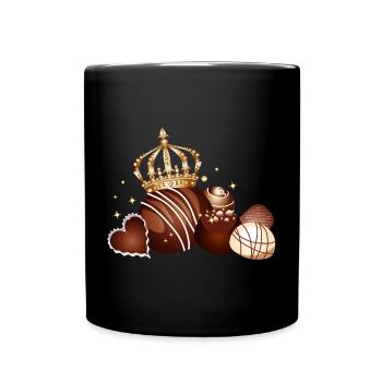Fine chocolate pralines decorated with golden crowns - Full Colour Mug - black - Front