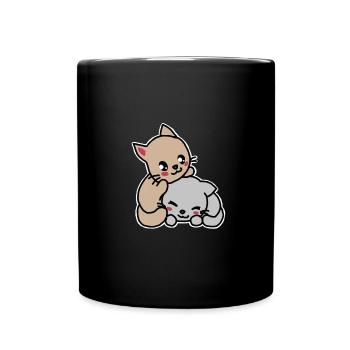 Zwei süße Katzen, Kawaii, Comic - Tasse einfarbig - Schwarz - Vorne