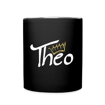 Krone Name Namensschild Theo - Tasse einfarbig - Schwarz - Vorne