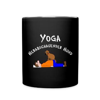 Yoga, Yogi, herabschauender Hund Asana - Tasse einfarbig - Schwarz - Vorne