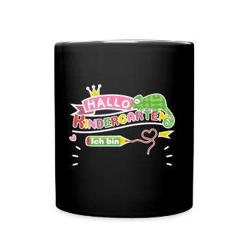 Hallo Kindergarten Chamäleon zum Personalisieren - Tasse einfarbig - Schwarz - Vorne