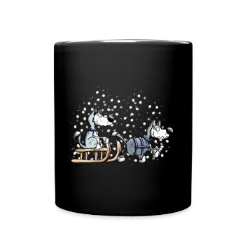Schlittenhunde im Schnee - Tasse einfarbig - Schwarz - Vorne