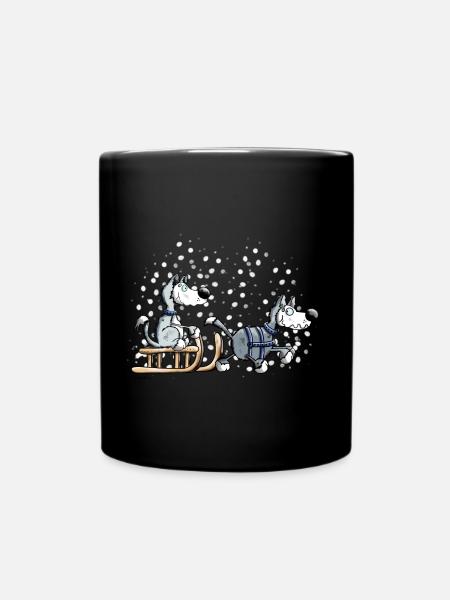 Huskies in the snow - Full Colour Mug - black