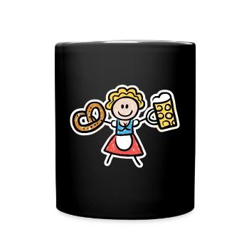 Volksfest Madl mit Bier und Breze - Tasse einfarbig - Schwarz - Vorne