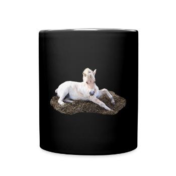 liegendes Fohlen im Stroh, tierbaby designs - Tasse einfarbig - Schwarz - Vorne