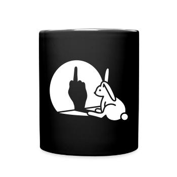 Kaninchen Schatten Hand FUCK OFF Mittelfinger - Tasse einfarbig - Schwarz - Vorne