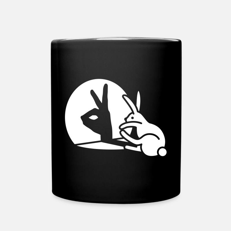 Funny Rabbit hand shadow puppets humor pop art - Full Colour Mug - black