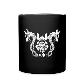 Nordischer Gott Odin und weiße Drachen - Tasse einfarbig - Schwarz - Vorne