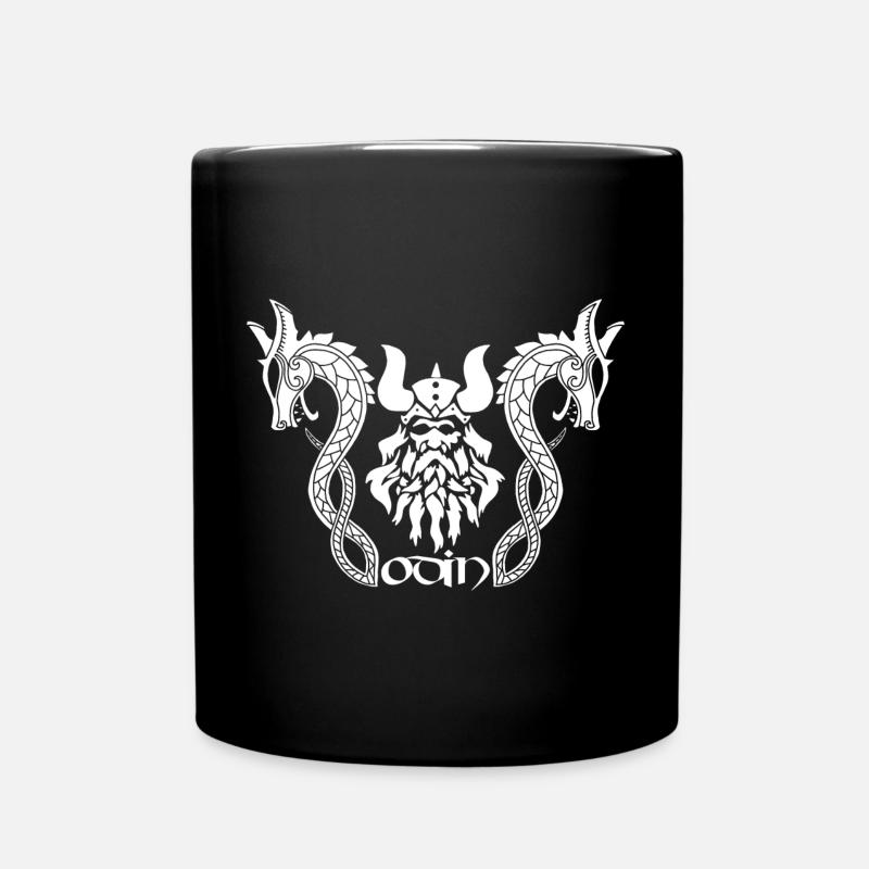 Dieu nordique Odin et dragons blancs - Mug uni - noir