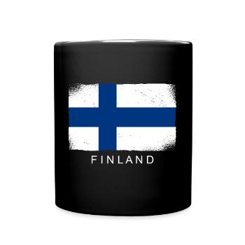 Finnland Flagge Suomi Finnische Fahne Used Look - Tasse einfarbig - Schwarz - Vorne