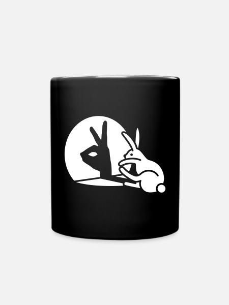 Funny Rabbit Hand Shadow Projection Rabbit - Full Colour Mug - black