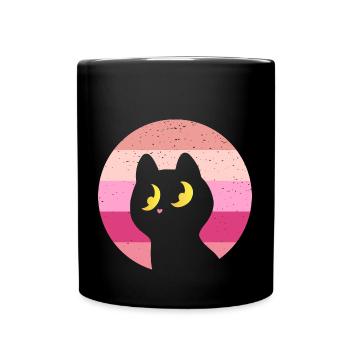Katze Retro - Tasse einfarbig - Schwarz - Vorne