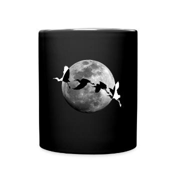Vögel im Vollmond Mond Vogel - Tasse einfarbig - Schwarz - Vorne