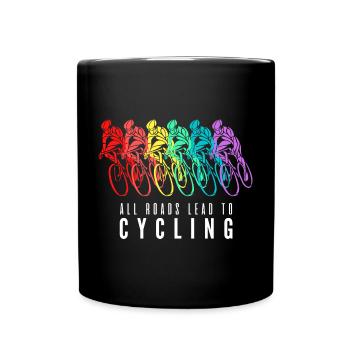 Alle Wege führen zum Radfahren - Tasse einfarbig - Schwarz - Vorne
