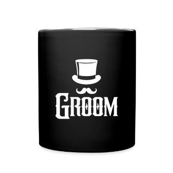Groom Cool Top Hat & Moustache Mens Enterrement de vie de garçon - Mug uni - noir - Devant