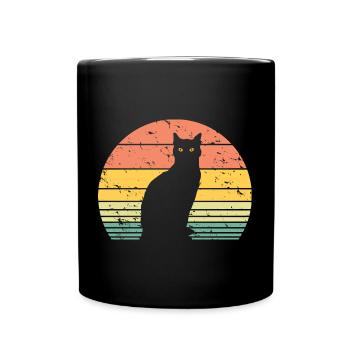 Niedliche Katze Retro Silhouette Katze Liebhaber & Besitzer Geschenk - Tasse einfarbig - Schwarz - Vorne