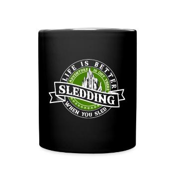 Schlitten Schlittenfahren Rutschen - Tasse einfarbig - Schwarz - Vorne