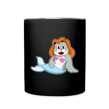 Seehund Meerjungfrau - Tasse einfarbig - Schwarz - Vorne