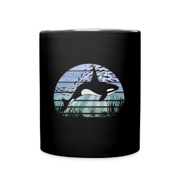 Retro Unterwasserwelt Orca Schwertwal - Tasse einfarbig - Schwarz - Vorne