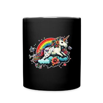 Mignon licorne arc-en-ciel, nuage, style kawaii - Mug uni - noir - Devant