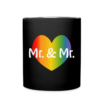 Regenbogen Mr and Mr 2 rainbow Herz schwule Hochze - Tasse einfarbig - Schwarz - Vorne