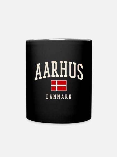 Aarhus Danmark Flag - Ensfarvet krus - sort