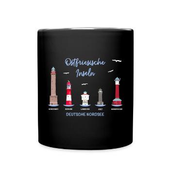 5 Ostfriesische Inseln, Deutsche Nordsee - Tasse einfarbig - Schwarz - Vorne