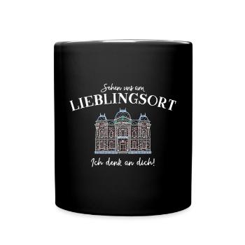 Ich denk an dich, Lieblingsort - Tasse einfarbig - Schwarz - Vorne