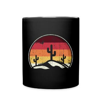 Wüste Sonnenuntergang Kakteen Kreis - Tasse einfarbig - Schwarz - Vorne