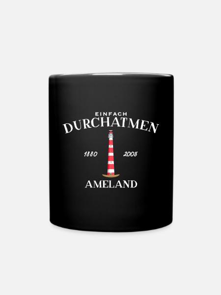 Ameland, Einfach mal Durchatmen, Zeichnung - Tasse einfarbig - Schwarz