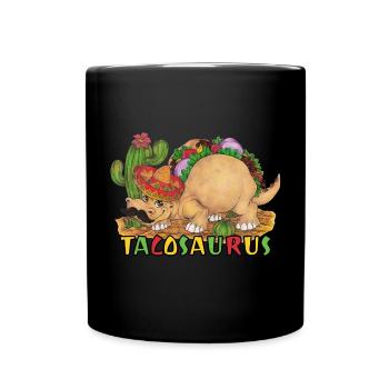 TacoSaurus Dinosaurier als Taco mit Hut und Bart - Tasse einfarbig - Schwarz - Vorne