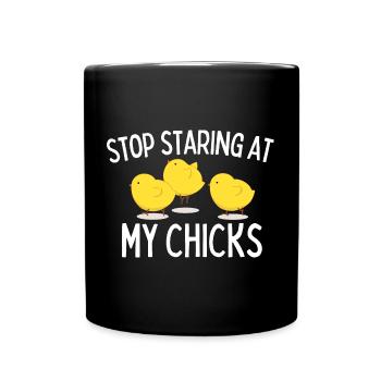 Stop Staring At My Chicks Farmer Boy - Full Colour Mug - black - Front