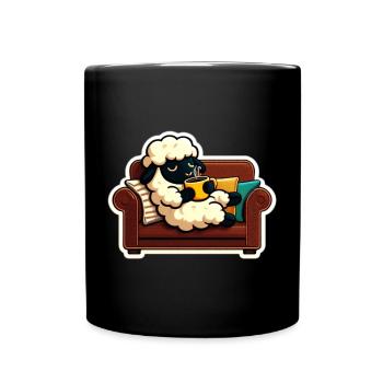 Wolkenschaf auf Kuschelcouch - Tasse einfarbig - Schwarz - Vorne