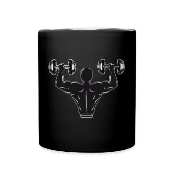 Motif de gymnastique noir et blanc - bodybuilder avec poids - Mug uni - noir - Devant