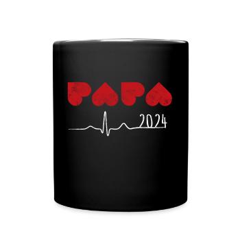 Père avec cœur 2024 Papa battement de cœur - Mug uni - noir - Devant