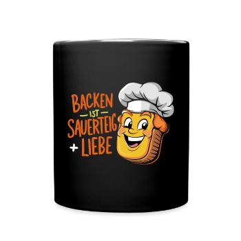 Backen ist Sauerteig und Liebe - Tasse einfarbig - Schwarz - Vorne