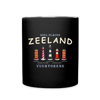 Zeeland, Niederlande, Leuchttürme Handzeichnung - Tasse einfarbig - Schwarz - Vorne