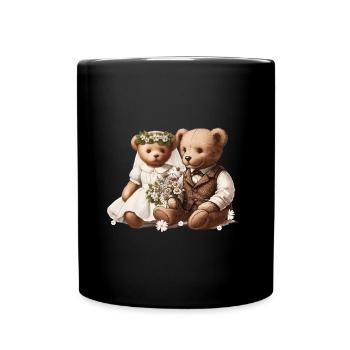 Vintage Hochzeit: Teddybär-Brautpaar Vintage-Stil - Tasse einfarbig - Schwarz - Vorne