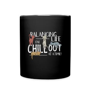Balancing Life One Chill Out At A Time Retro Katze - Tasse einfarbig - Schwarz - Vorne
