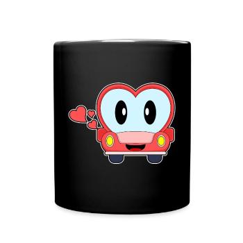 Herz Auto - Tasse einfarbig - Schwarz - Vorne