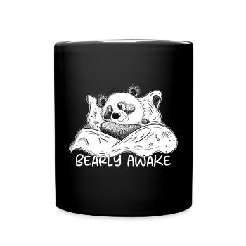 Panda Bear Sleeps With Saying Bearly Awake - Full Colour Mug - black - Front